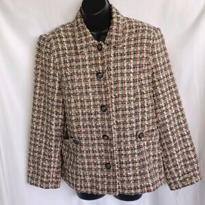 N Touch Tweed Jacket, Tan, Red, Size 12P, 21"PTP, 23" L